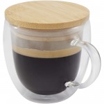 11341901-Szklany kubek Lenora z bambusową pokrywką o pojemności 250 ml-Przezroczysty bezbarwny