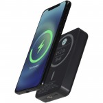 12444290-Acrab magnetyczny bezprzewodowy powerbank o pojemności 10 000 mAh i mocy 15 W z technologią 20 W PD &mdash; wykonany z tworzyw sztucznych pochodzących z recyklingu-Czarny