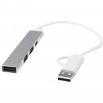 12446981-Alkaid 4-portowy hub USB-A i typu C z podw&oacute;jnym wejściem wykonany z aluminium z recyklingu-Srebrny