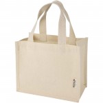 12078706-Odessa mini torba na zakupy z dnem wykonana bawełny z recyklingu z certyfikatem GRS o gramaturze 220 g/m² i pojemności 9 l-Naturalny