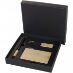 10633706-Minka zestaw upominkowy zawierający długopis wykonany z aluminium z recyklingu z certyfikatem RCS, łańcuch do kluczy oraz ramka na kartę RFID-Naturalny, Czarny