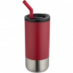 10091821-Grayson izolowany kubek z certyfikatem RCS z recyklingu o pojemności 480 ml z silikonową słomką-Czerwony
