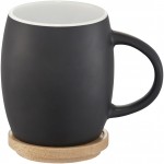 10046600-Ceramiczny kubek Hearth z drewnianym wiekiem/spodeczkiem-czarny, Biały