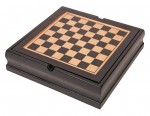0501030-Zestaw gier FAMILY-FUN, szachy, tryk-trak, warcaby, domino-brązowy