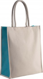 0253-NJN-Ekologiczna torba z bawełny i juty-naturalny/jasny niebieski