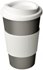 21000225-Kubek termiczny z serii Americano® o pojemności 350 ml z uchwytem-Srebrny, Biały