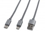 TRNDT3-SRE-Wzmocniony kabel USB 3 w 1, 190 mm-srebrny