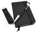515076DN-ST-CZA-Zestaw prezentowy notes A6, długopis z pamięcią USB i brelok-czarny