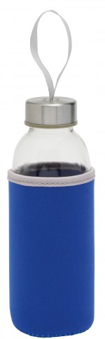 0304240-Szklana butelka TAKE WELL, niebieski-niebieski, transparentny
