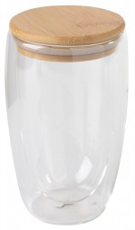 0304452-Dwuścienna szklanka BAMBOO ART 450ml-brązowy, transparentny