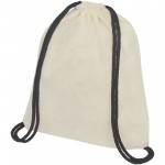 12048900-Plecak Oregon ściągany sznurkiem z kolorowymi sznureczkami, wykonany z bawełny o gramaturze 100 g/m²-Natural, Czarny