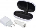 3251606-Zestaw podróżny - ładowarka samochodowa oraz wtyczka ładująca USB i USB typu C-Biały