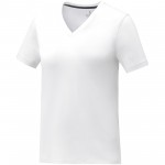 38031010-Koszulka damska Somoto z krótkim rękawem i kołnierzem w serek-Biały xs