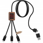 2PX07221-SCX.design C38 kabel do ładowania z podświetlanym logo 3-w-1 rPET i z kwadratową drewnianą obudową-Czerwony, Drewno