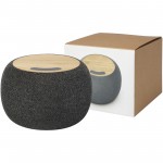 12431806-Ecofiber głośnik Bluetooth® z bambusa/RPET i bezprzewodowa ładowarka indukcyjna-Piasek pustyni, Szary