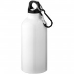 10073801-Oregon butelka na wodę z karabińczykiem wykonana z aluminium z recyklingu z certyfikatem RCS o pojemności 400 ml-Biały