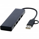 12434490-Rise hub USB 2.0 z aluminium pochodzącego z recyklingu z certyfikatem RCS-Czarny