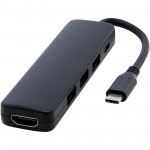 12436890-Loop adapter multimedialny USB 2.0-3.0 z portem HDMI wykonany z tworzyw sztucznych pochodzących z recyklingu z certyfikatem R-Czarny