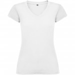 R66461Z1-Victoria damska koszulka z krótkim rękawem i dekoltem w serek-Biały s