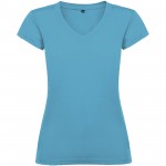 R66464U5-Victoria damska koszulka z krótkim rękawem i dekoltem w serek-Turkusowy 2xl
