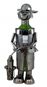 HNZW169-SRE-Metalowy stojak na butelkę Strażak-Srebrny